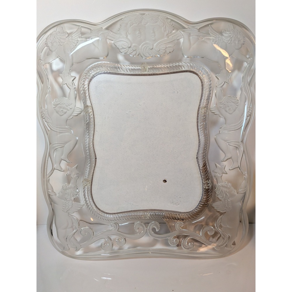 Vintage Frosted Glass Cherub Picture Frame Ornate Angel Star Scalloped 14.5in